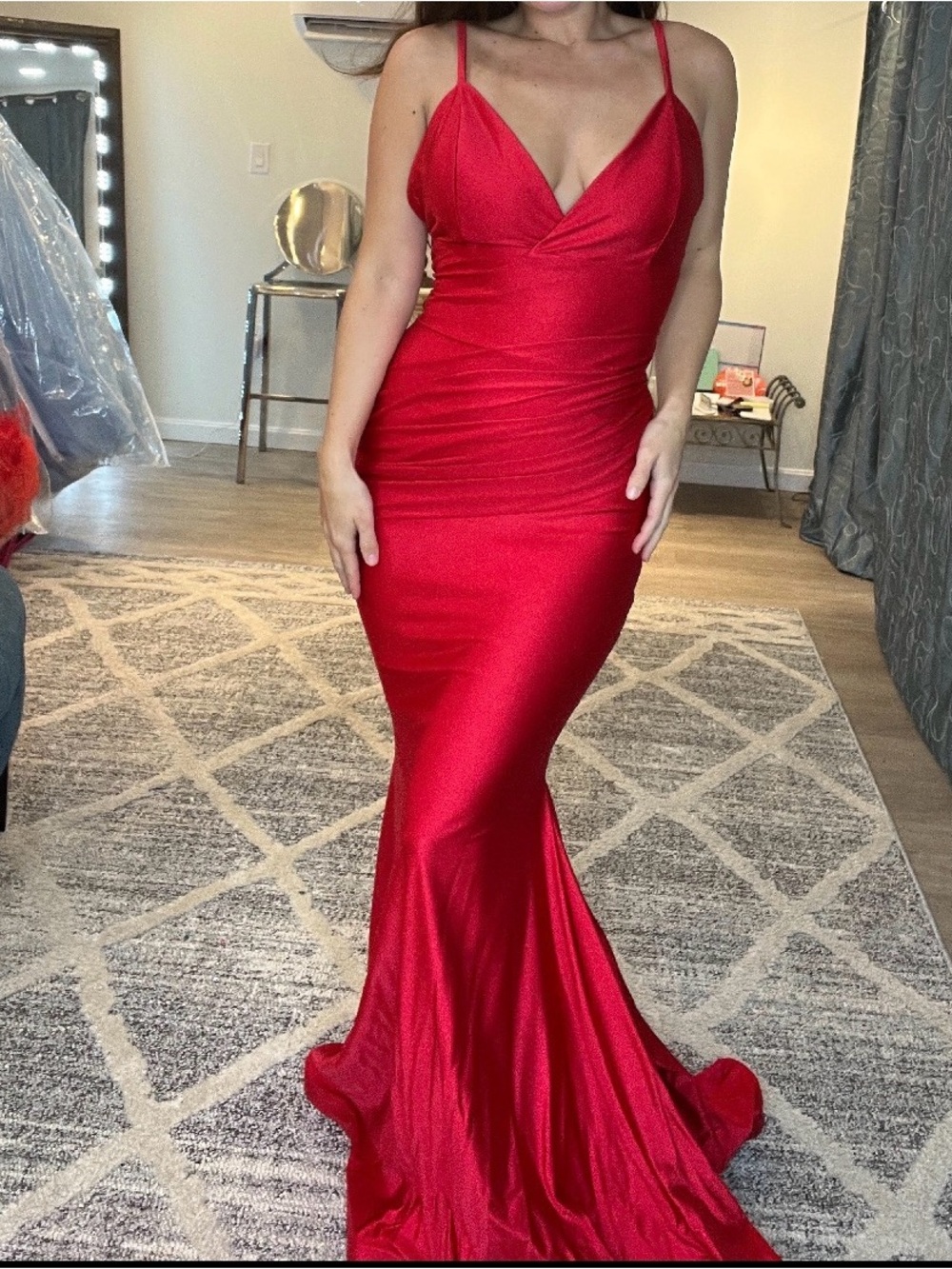 Red Jessica Angel Jersey Evening Dress - Women's Formal Gown